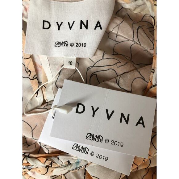 DYVNA Floral Silk Minidress In Peach Floral Overlay Braided Trim NWT 10 - Picture 6 of 8